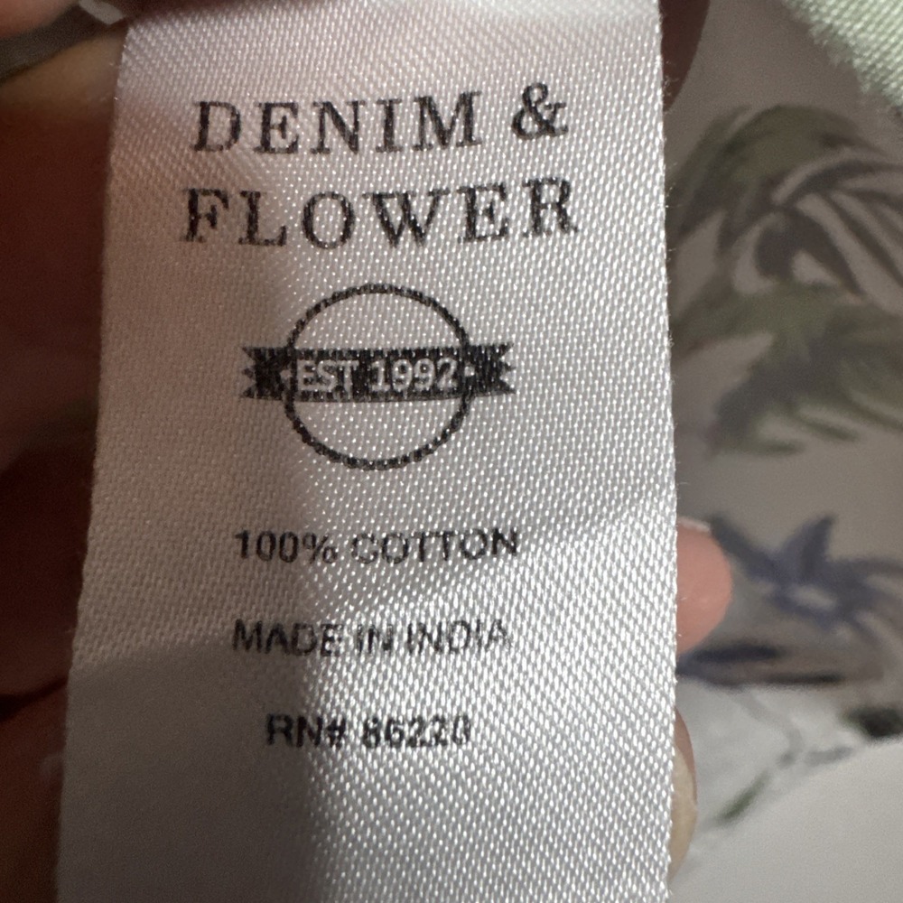 Men's Denim & Flower Short Sleeve Floral Button-Up Cotton Shirt Medium -Slim Fit - Picture 12 of 14